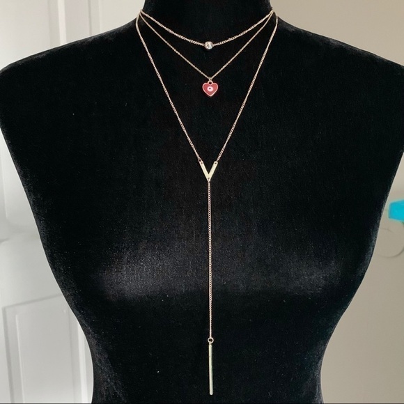 Set of 2 Gold Tone Layering Necklaces with Heart - Picture 1 of 5